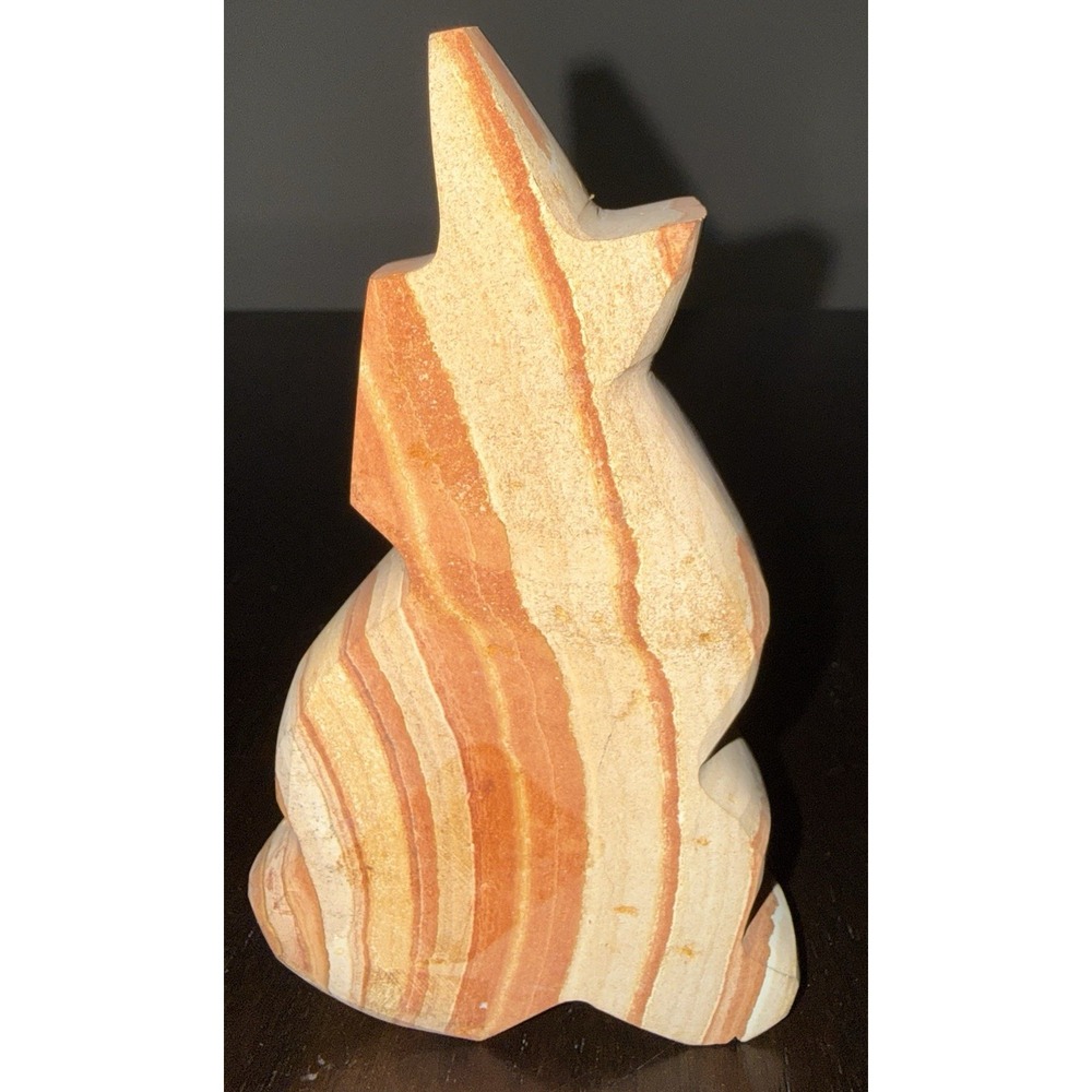 Hand Carved Banded SandStone Howling Wolf Figurine 5.75" Southwest Stone Decor